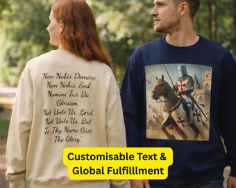 Sudadera de cuello redondo con frase inspiradora medieval "Sabiduría caballeresca"