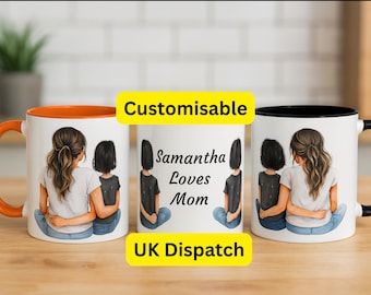 Personalized Mother Daughter Mug, Heartfelt Illustration, Custom Names