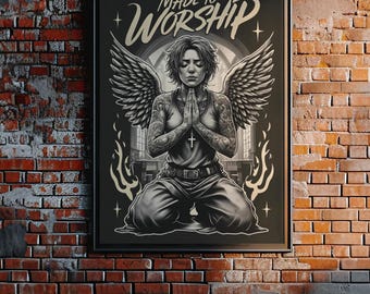 Gothic Tattoo Angel Art Print, Edgy Religious Decor (Digital Download)