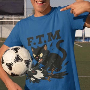 Humoristisch SAFC-shirt, Sunderland AFC F.T.M-T-shirt, grappig grafisch T-shirt zwarte kat, shirt cartoon kat, T-shirt Black Cat vs Magpie, vaderdagcadeau