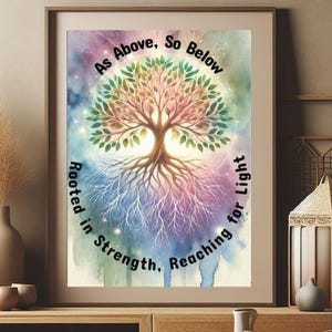 Wall Art of a Inspirational Tree of Life , “As Above So Below” Quote Poster for Meditation, Mindfulness, Yoga, Strength & Healing Decor
