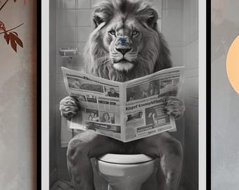 Funny Lion Toilet Print: Quirky Bathroom Animal Art (Digital Download)