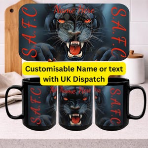 Tazza personalizzata per tifosi del Sunderland, tazza in ceramica da 15 once, regalo Black Cats, regalo per i tifosi del SAFC, stoviglie del club Sunderland AFC