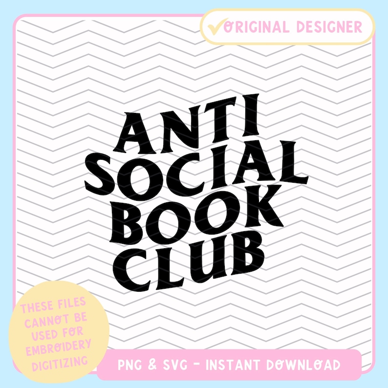 Puede incluir: Dise&ntilde;o gr&aacute;fico en blanco y negro con el texto "Anti Social Book Club" en una fuente de estilo retro.