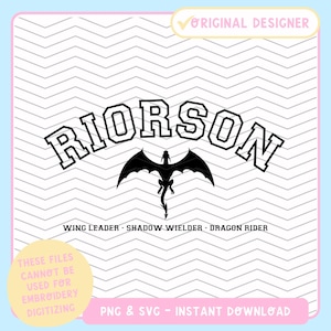 Vierter Flügel inspiriert Riorson | Basgiath War College PNG | Drachenreiter Quadrant |  Rebecca Yarros | Cricut-Datei | Fantasie | Bookish Dateien