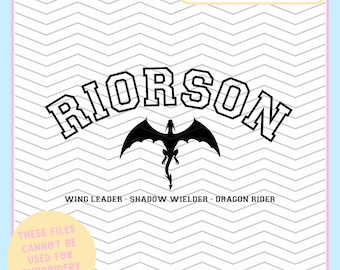 Fourth Wing Inspired Riorson | Basgiath War College PNG | Dragon Riders Quadrant |  Rebecca Yarros | Cricut File | Fantasy | Bookish Files
