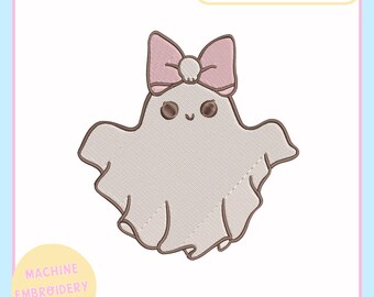 Machine Embroidery Design – Machine Embroidery File for 4x4 5x7 Hoop – Girlie Ghost Trendy Halloween - Trendy Embroidery - Halloween - Fall