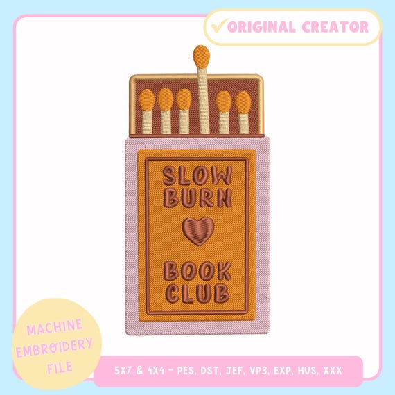 Machine Embroidery Design – Bookish Machine Embroidery File 4x4 5x7 Hoop – Slow Burn Book Club – Trendy Embroidery - Book - PES JEF VP3 DST