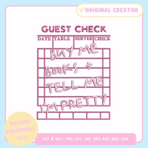 Machine Embroidery Design – Bookish Machine Embroidery File for 4x4 5x7 Hoop – Guest Check – Trendy Embroidery Coquette - PES JEF VP3 DST
