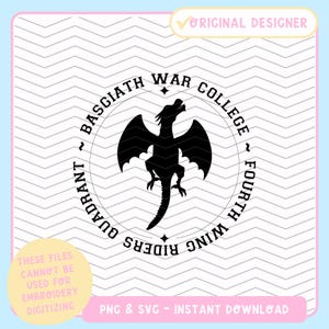 SVG inspirado na Quarta Asa | Basgiath War College PNG | Quadrante dos Cavaleiros de Dragão | Rebecca Yarros | Arquivo Cricut | Fantasia | Arquivos de Livros