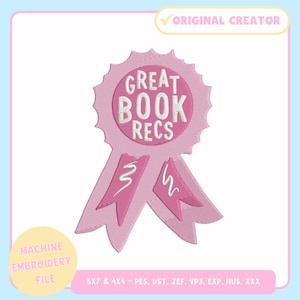 Machine Embroidery Design – Bookish Machine Embroidery File for 4x4 5x7 Hoop – Great Book Recs – Trendy Embroidery Coquette - PES JEF DST