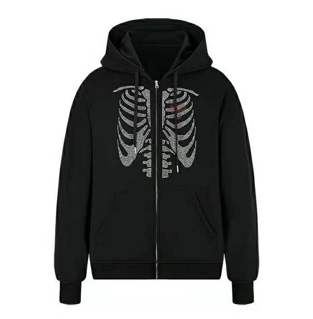 Skeleton Rhinestone Hoodie Y2k Rhinestone Skeleton Zip up - Etsy