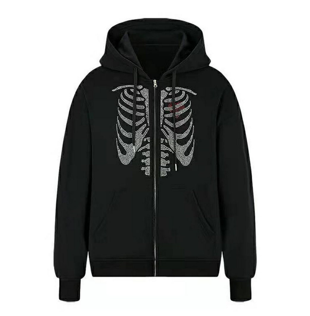 Skeleton Rhinestone Hoodie Y2k Rhinestone Skeleton Zip up - Etsy Singapore