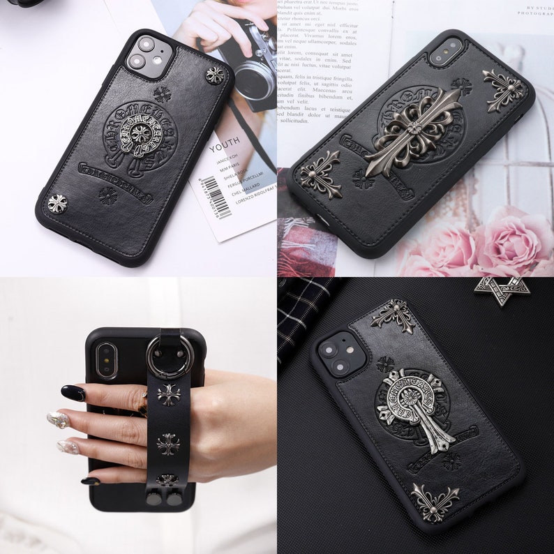 Chrome Hearts phone case inspired handmade leather iphone jewelry gift for her him bts 