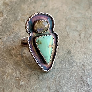 MADE TO ORDER - Turquoise or Variscite and Labradorite Statement Ring Sterling Silver Psychedelic Southwest Style