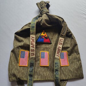 Custom East German Strichtarn Camo Sack Backpack | US Military Patches Mashup | Post-Apocalyptic Scavenger Rucksack | Gym (1 Bag Per Order)