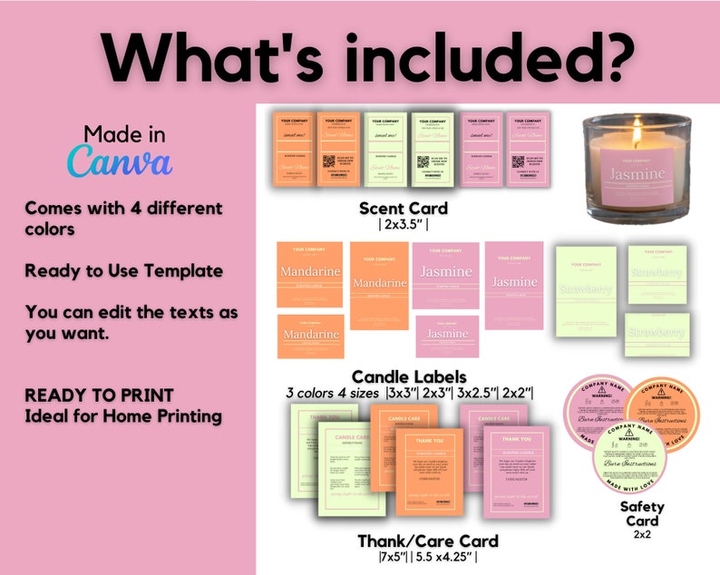 Candle Branding Kit Bundle Colorful Candle Label Template Etsy