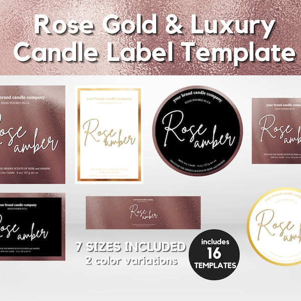 Rose Gold Candle Label Template CANVA, Gold Candle Labels, Wax Melt Labels, Gold Foil Stickers, Candle Branding, Luxury Candle Label Design
