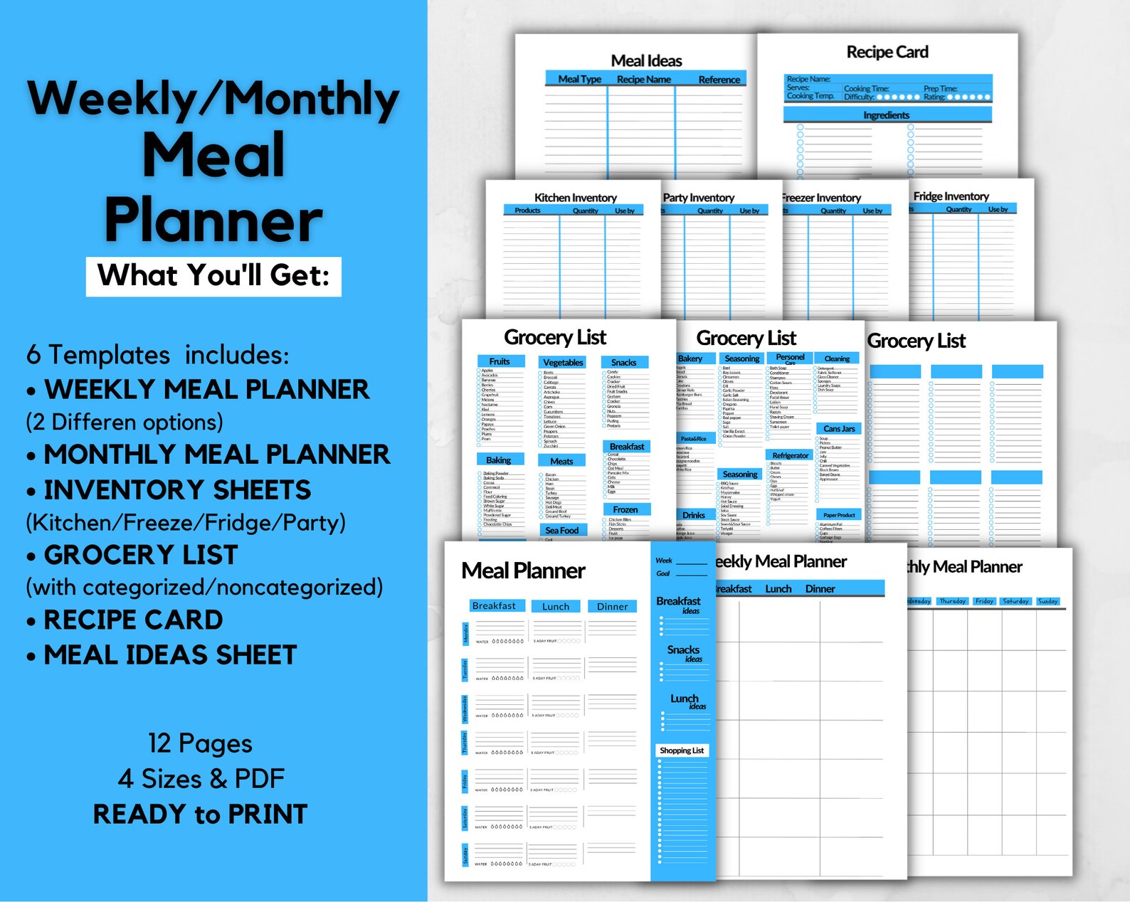 Weekly meal menu planner food diary inserts food journal etsy ireland