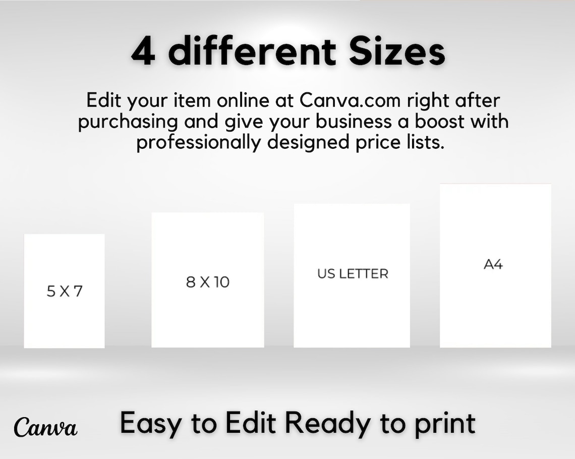 Price List Template Price Guide Printable Price Sheet Price | Etsy