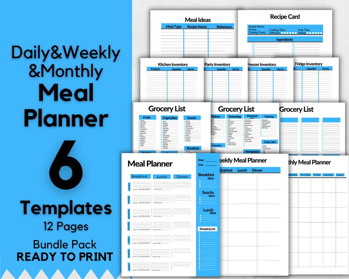 Weekly meal menu planner food diary inserts food journal etsy ireland