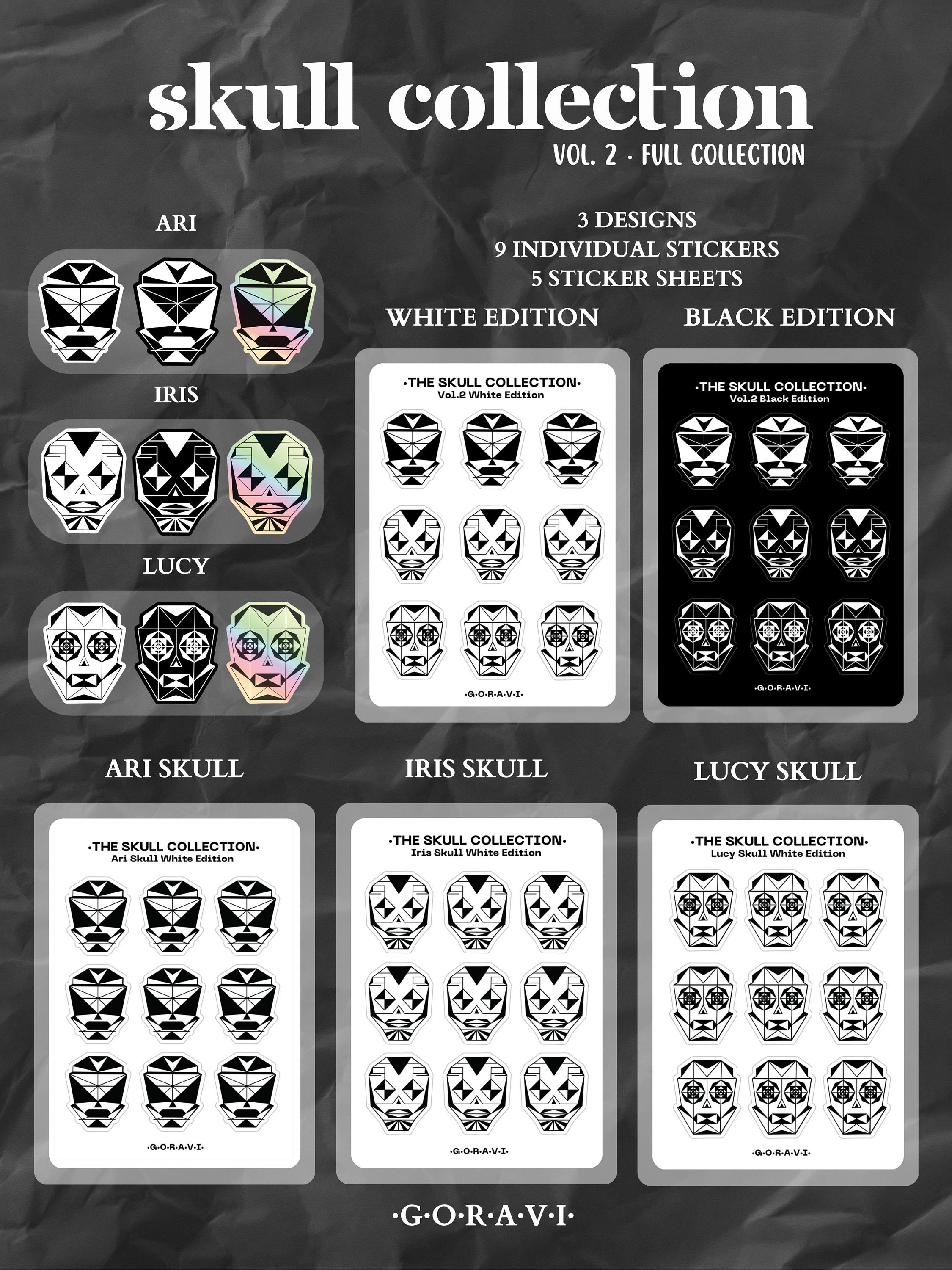 OUTLET - Ari Skull Sticker Sheet · White Edition · Geometric Art ...