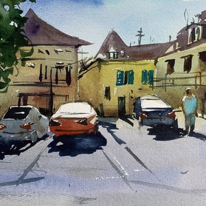 Digital watercolor street in Europe