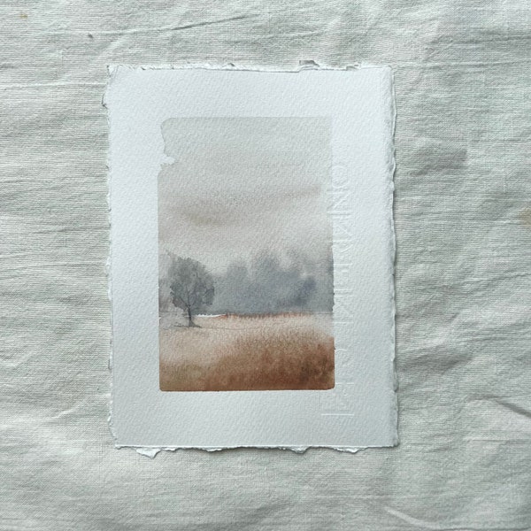 Original Watercolor Postcard «Autumn Mist»