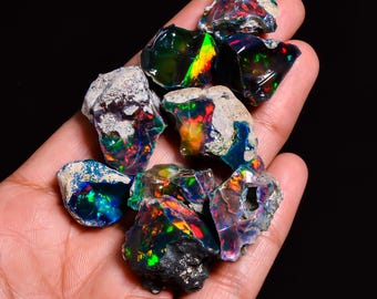 Welo Fire Opal Rough Lot, Opal Gemstone For Jewelry Making, Black Ethiopian Opal Raw, Opal Loose Gemstone, Flashy Opal Lot, 40.00 Carats Lot