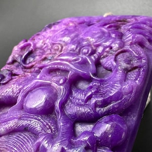 Certified Natural Africa Royal Purple Sugilite Carved Dragon Pendant, Sugilite Pendant necklace,