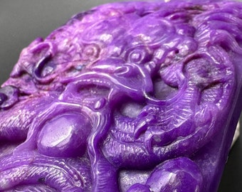 Royal Purple Sugilite Dragon Pendant Necklace, Natural Carved Gemstone
