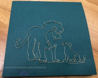 Carte de vœux vierge de père et de lion avec lettrage personnalisé, différentes couleurs, parfaite pour la fête des pères, carte d’animal mignon de style Roi Lion