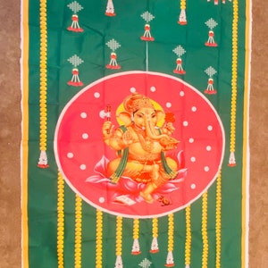 Indian Pooja Backdrop pictures Ganesh With Floral strings Designed for all Home Pooja| House functions | For All Traditional events. .