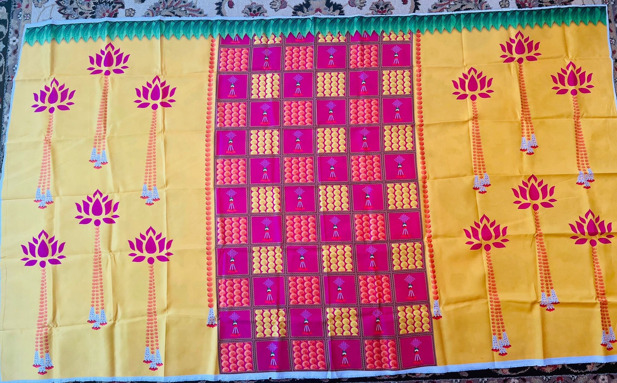 Indian Pooja Premium Quality Marigold ,lotus Printed Backdrops Designed