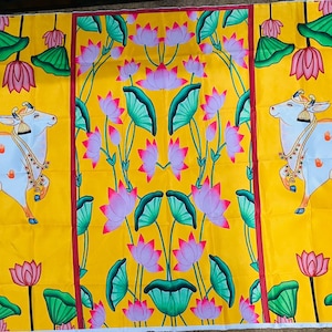 Indian Pooja Backdrop Pichwai Ethnic Cow printed / Backdrop for weddings/ Home Pooja /festivals/ Housewarming/all traditional events.