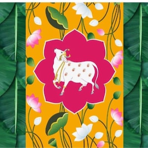 Indian Pooja Backdrop Pictures Pichwai Cow | House Warming | Pooja Room Curtain | Mandir Decor | Festivals and for All Traditional Events.