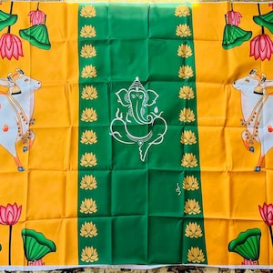 Indian Pooja  Pichwai Ethnic Cow Ganesh Printed / Backdrop for Home Pooja /festivals/ Housewarming / all traditional events.