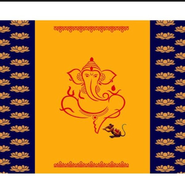 Indian Pooja Backdrop Pictures Ganesh with Muggu And lotus Cloth  Designed for Home Warming | House Pooja | And for all Traditional events.