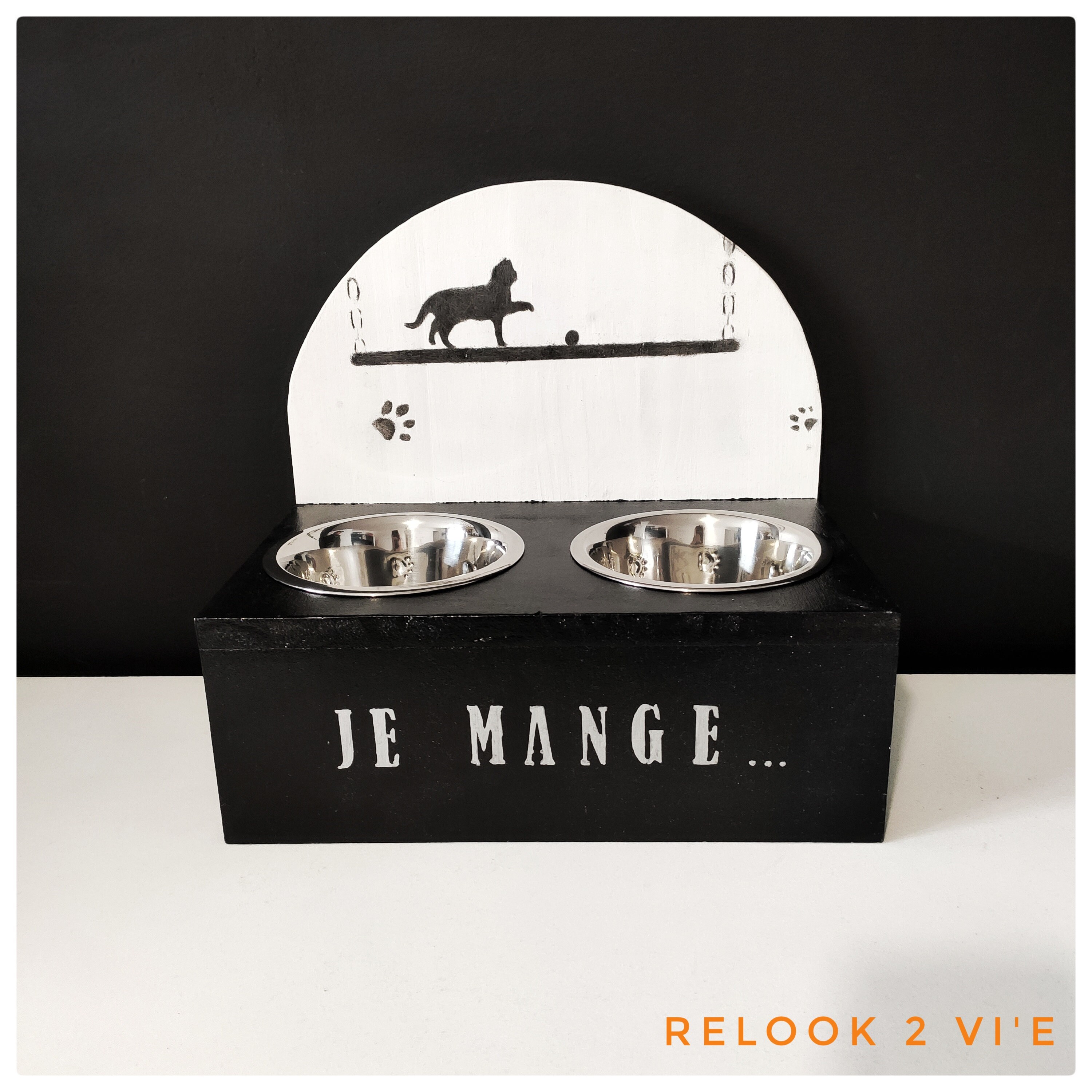 Gamelle Personnalisée Pour Chat Cadeau Support en Bois