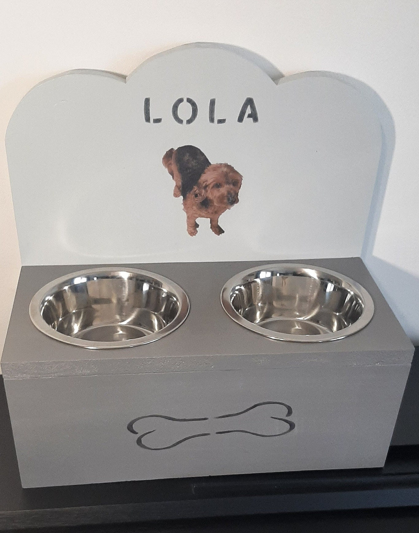 Support de Gamelles Pour Chien Personnalisable Porte-Gamelles en Bois Cadeau Chien