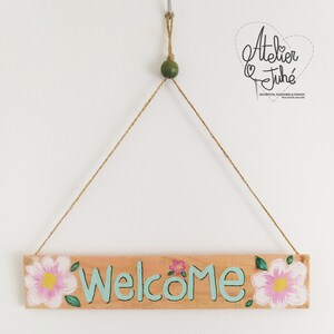 Welcome, cartel decorativo en madera reciclada, decoración sostenible.