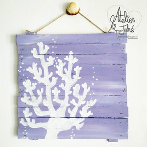 Koraal, decoratief paneel in gerecycled hout. Acryl doos. Duurzame decoratie
