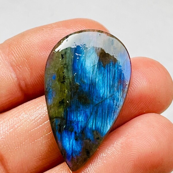 Unique Top Grade Quality 100% Natural Labradorite Pear Shape Cabochon Loose Gemstone For Making Jewelry (35x20x4.5MM-27cts)