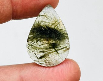 Actinolite Quartz Cabochon Pear Gemstone, Natural Green Quartz Loose Stone for Jewelry Making, Handmade Jewelry Craft Supply…27x18x3.5MM
