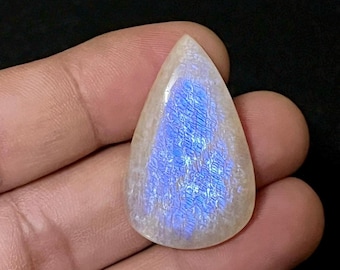 Natural Moonstone Rainbow Cabochon Blue Fire Pear Shape Loose Stone for Jewelry Craft…35x21x6MM