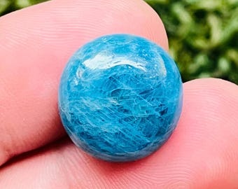 Unikalny, najwyższej jakości, 100% naturalny, neonowo-niebieski apatyt, okrągły kaboszon, luźny kamień szlachetny do wyrobu biżuterii, 16 x 6 mm