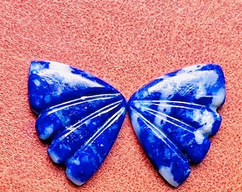 ラピスラズリの蝶の羽の彫刻：40 mmの宝石ペア - Etsy 日本