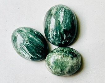 Seraphinite Cabochons: Oval Gemstone Pendants, AAA Grade, Set of 3