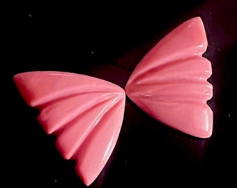 Hand Carved Pink Opal Butterfly Wings Pair: Pendant Stone (20x14.5x3mm)
