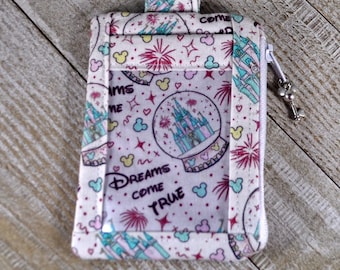 Estuche para identificación inspirado en Disney, porta identificación, Sueños hechos realidad, Castillo de Disney, Cabezas de ratón, Fuegos artificiales